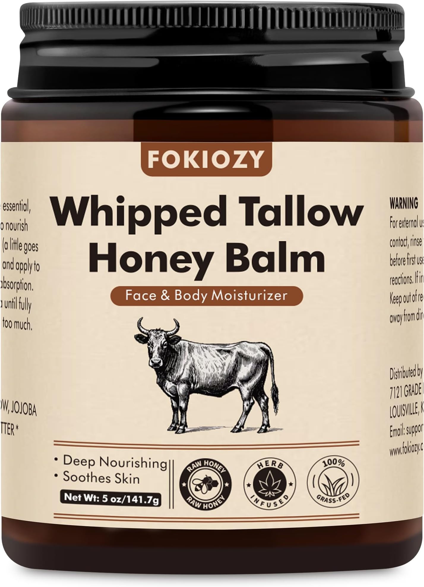 Beef Tallow for Skin, 100% Grass-Fed Whipped Beef Tallow Honey Balm for Face and Body, Tallow Face Moisturizer with Jojoba Oil, Shea Butter for Sensitive, Dry Skin - 5 oz