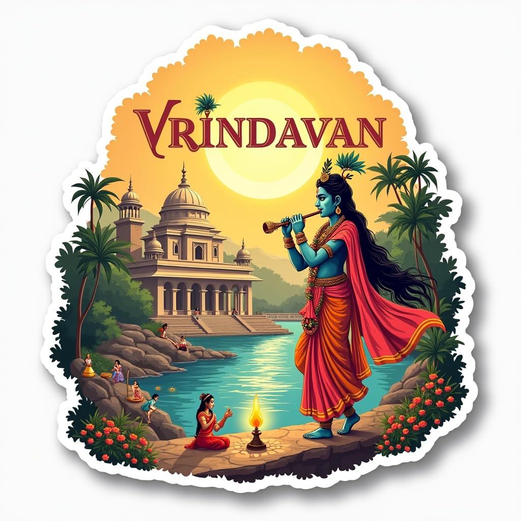 Vrindavan Krishna Temple Theme Souvenir Wooden Fridge Magnet for Refrigerator – Printed Vrindavan City Magnet for Kitchen & Home Decor | India Travel Gift | Size 3 x 3 Inch | Pack of 1-image-12