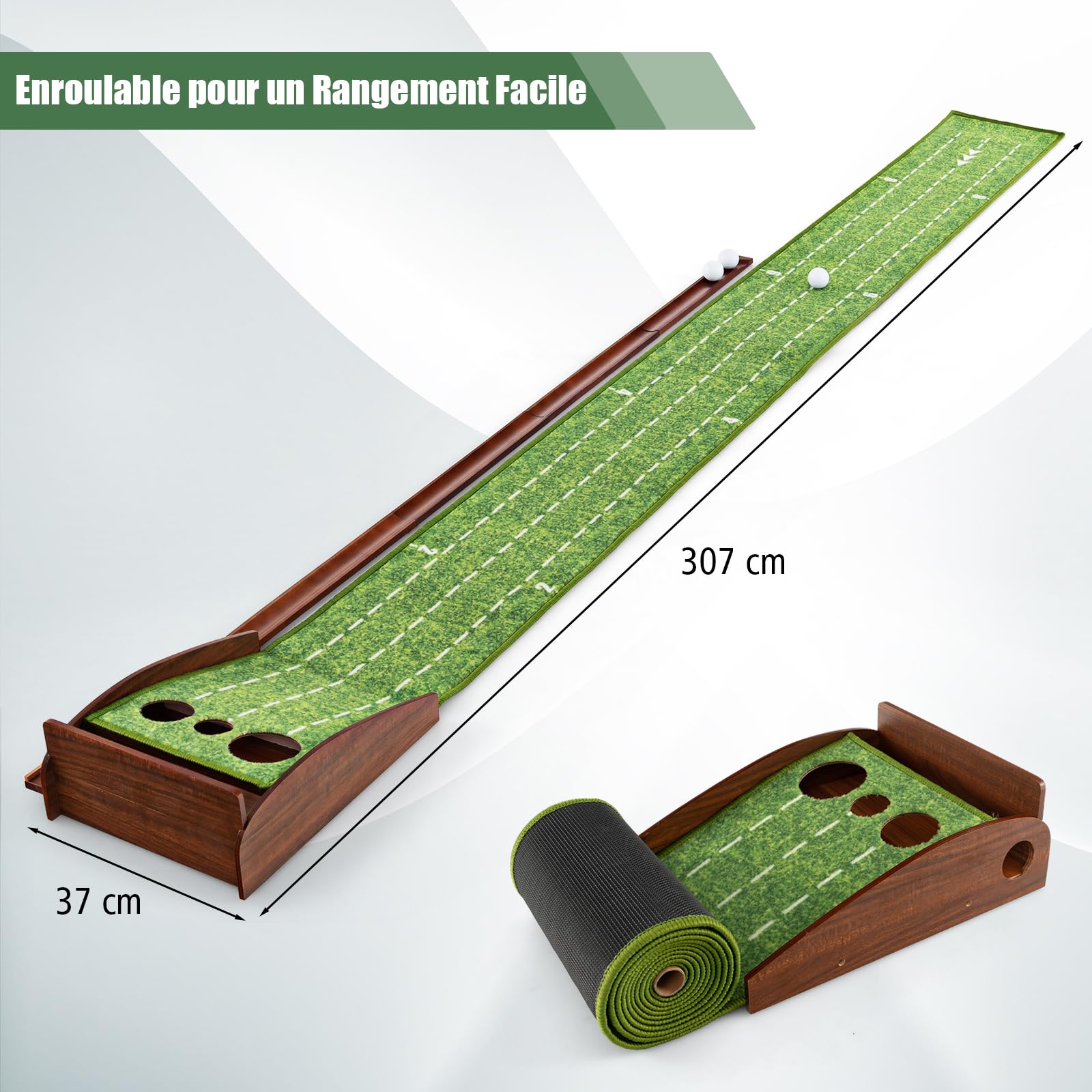 GOPLUS Tapis de Putting de Golf 1/2/3 Trous, Tapis d'Entraînement au Putting avec Retour Automatique de Balle, Guides d'Alignement, 3 Balles de Golf, pour Maison/Bureau