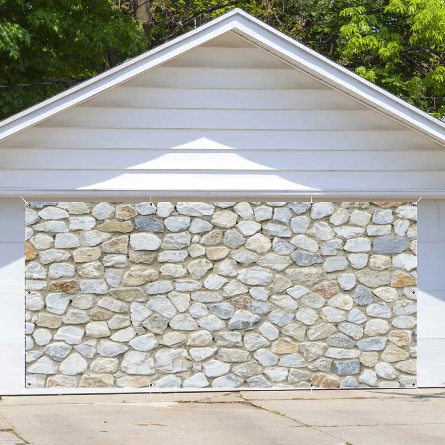 Large Stone Brick Garage Door Banner Decorations Backdrop 7x16ft Stone Wall Retro Brick Wall Cobbled Brickwork Garage Door Banner Adult Family Art Portrait Birthday Garage Door Cover Decorations Cover