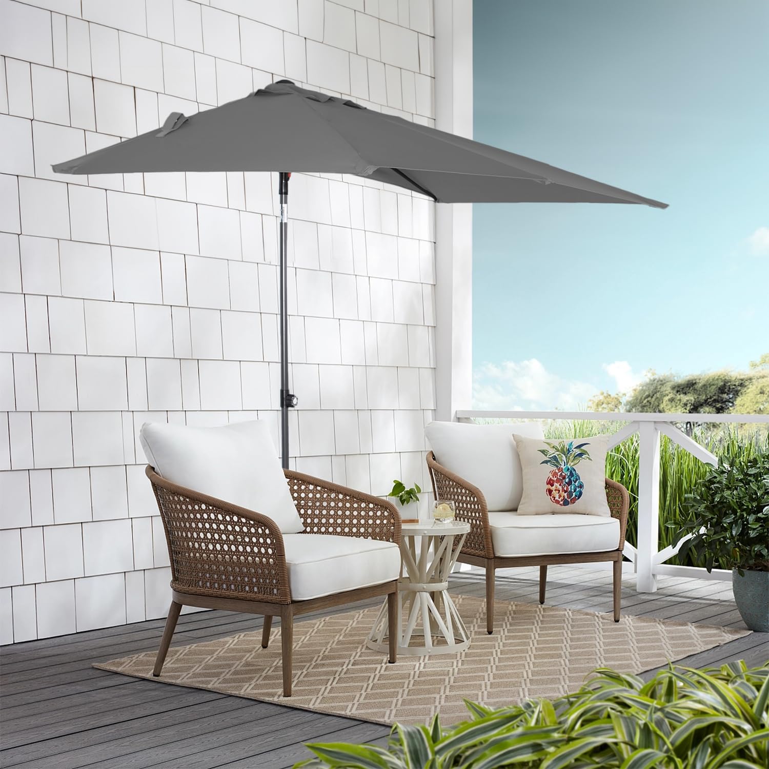 Angel Living Demi-Parasol de jardin, Parasol Droit Rectangulaire Inclinable, 2.5 x 1.3 m, avec Poussée Manuelle, pour Jardin Terrasse Balcon