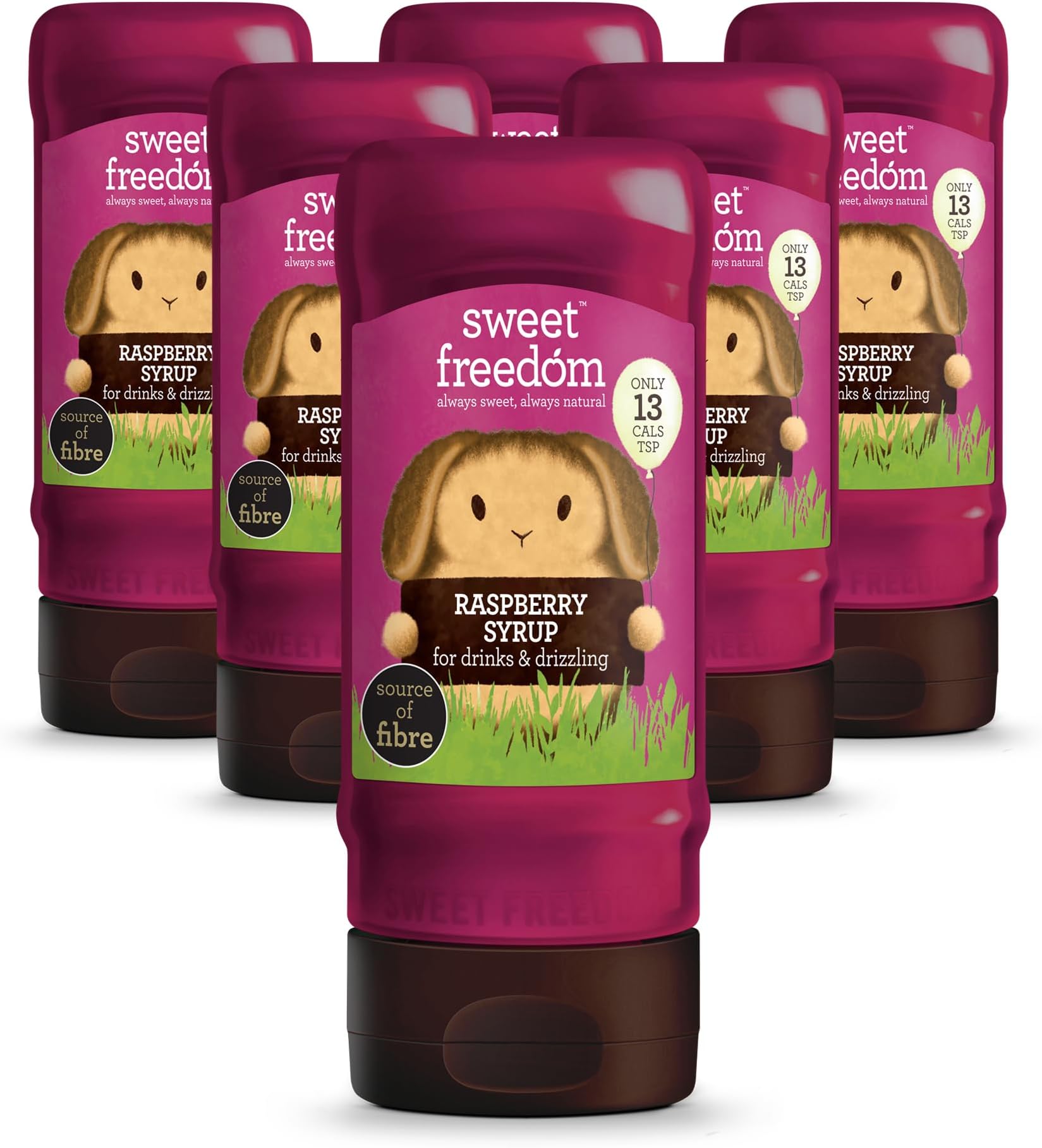 Sweet FreedomDelicious Raspberry Syrup | Plant Based & Vegan | 350g, Pack of 6 - Recyclable