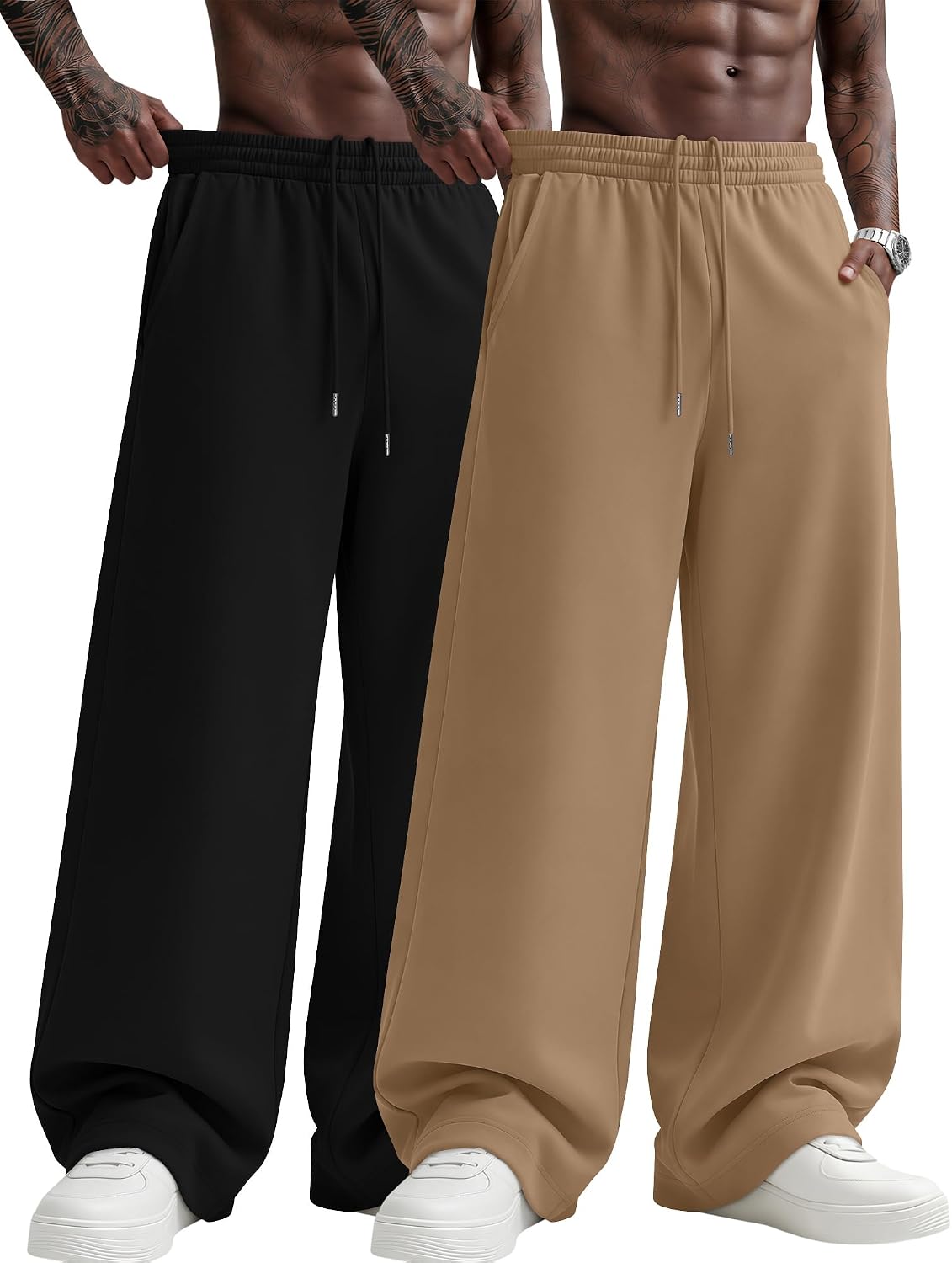 2 Pack Big and Tall Men's Sweatpants Baggy Athletic Open Bottom Sweat Pants Plus Size Workout Joggers with Pockets