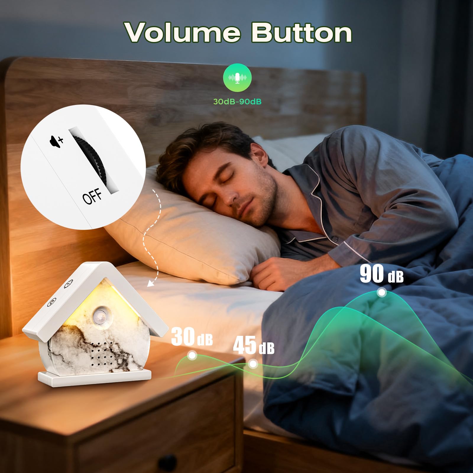 Caja de Pájaros Cantores con Sensor de Movimiento, Luces LED, Temporizador y 12 Canciones Relajantes. Caja de Pájaros Portátil con Sonido Relajante para Baño y Hogar, Adultos (White and Black)