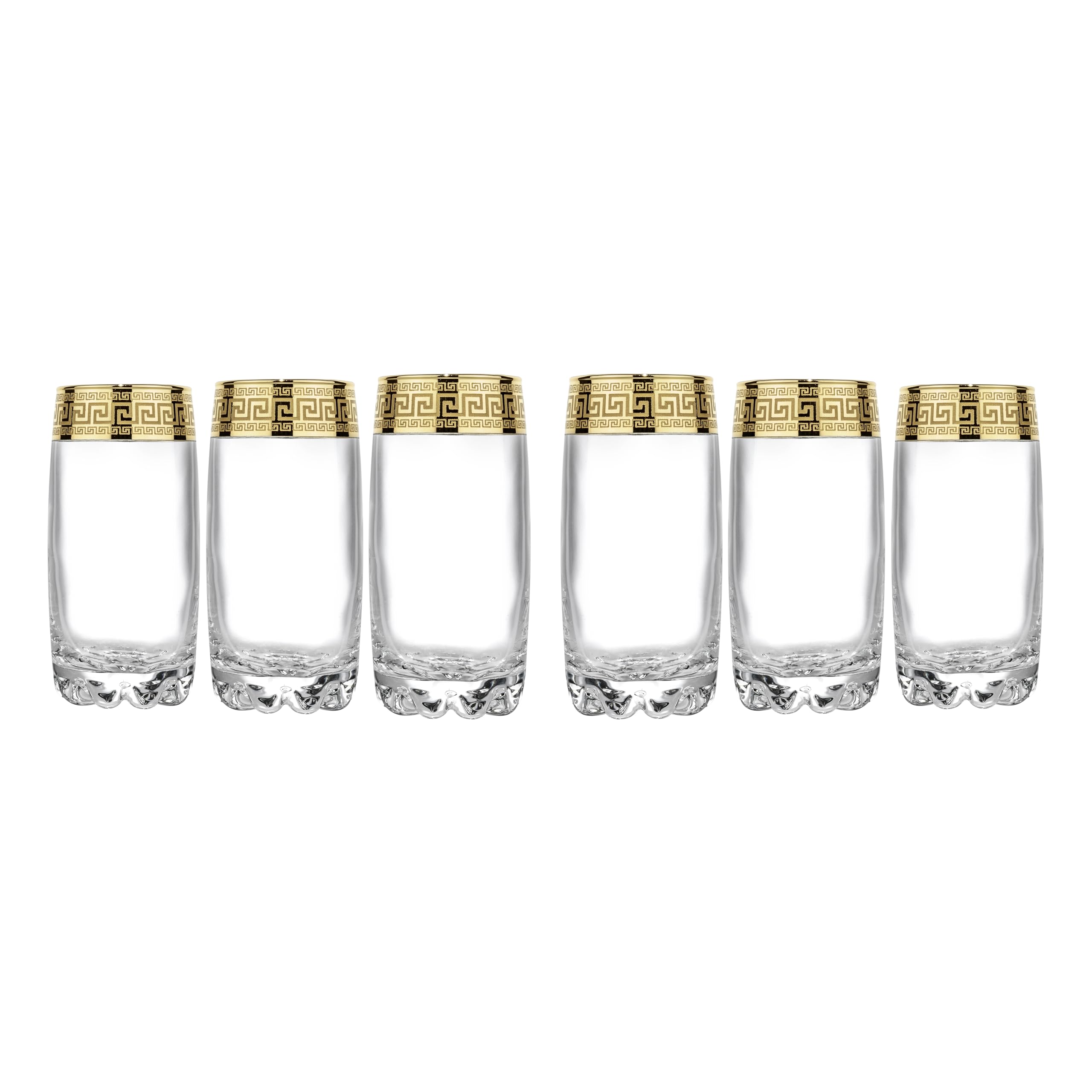 Joseph Sedgh Collection Greek Key Highball Glasses Set of 6-13 oz Tall Glasses Ideal for Water Mojitos Mixed