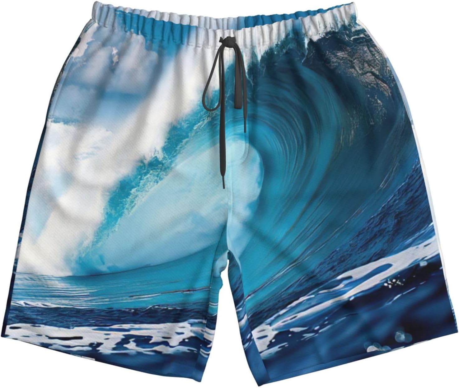 Big Ocean Wave HD Print Men's Quick-Drying Shorts Casual Beach Pants Stretch Waist Shorts and Pockets