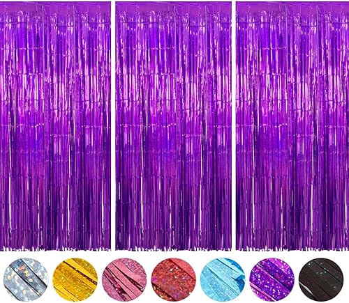 Miniatura 6 de Abien Cortinas metálicas de oropel con flecos de papel de aluminio azul, decoración de belleza para cumpleaños, despedida de soltera, baby shower,