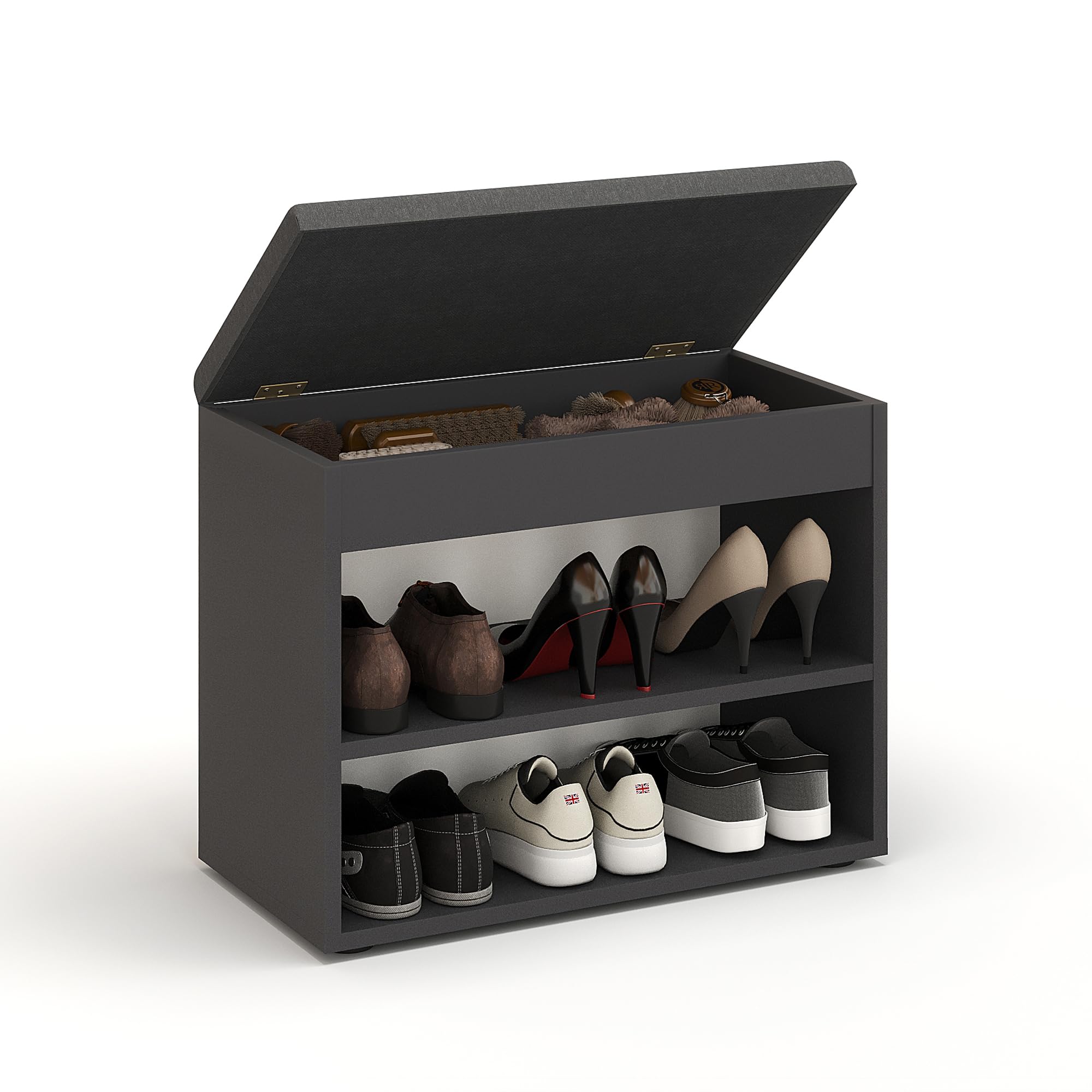 Komto Shoe Storage Bench with Cushion – Hallway Seat with Storage, Narrow Shoe Rack Bench for Entryway or Indoor Use – Black, 60cm — image 1