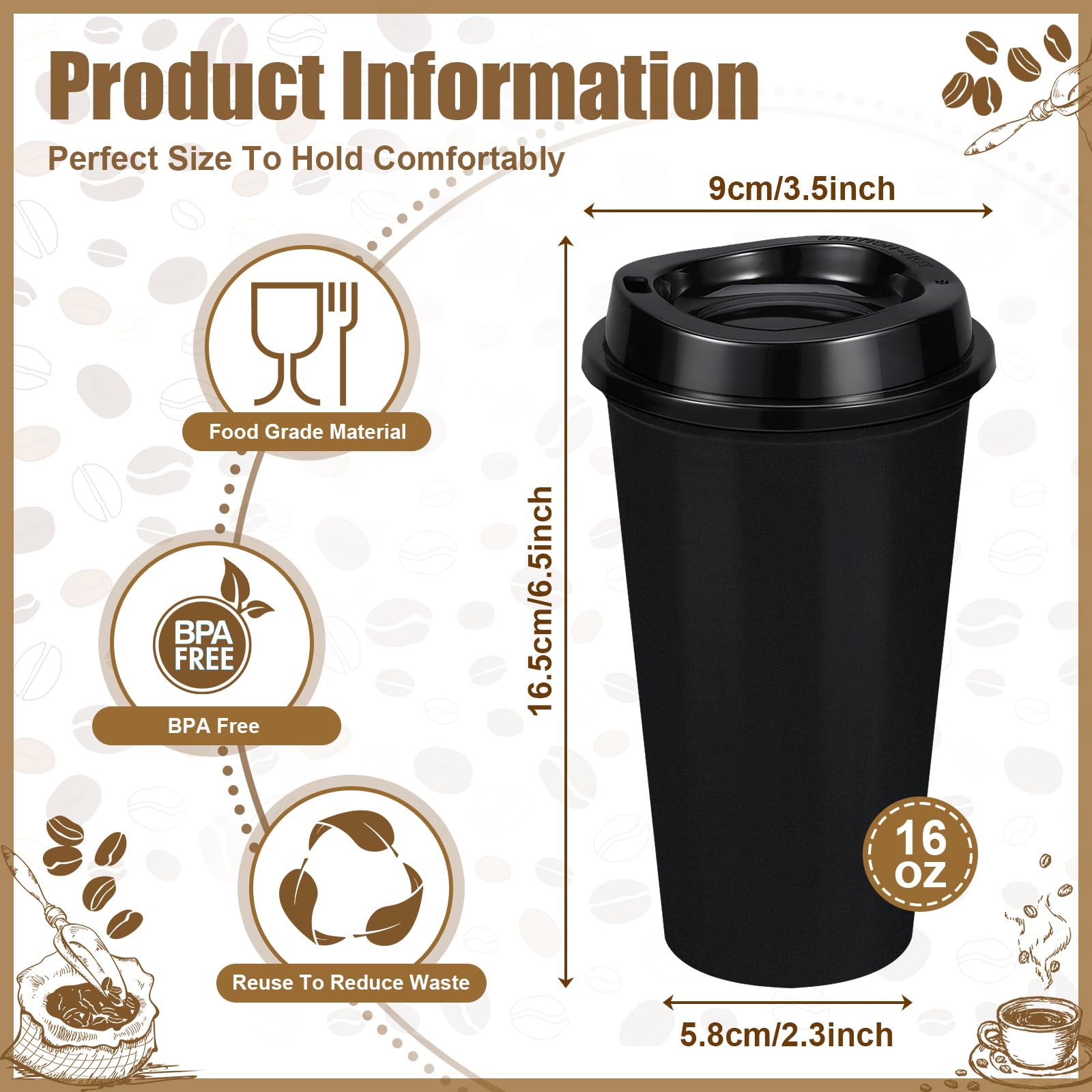 Amazon.com | LEIFEOSH 24 Pack Reusable Coffee Cups with Lids 16 oz To Go  Travel Cups with Lids Travel Mugs Plastic Tumblers Reusable Coffee Tumblers  for Hot and Cold Drinks, Black: Tumblers