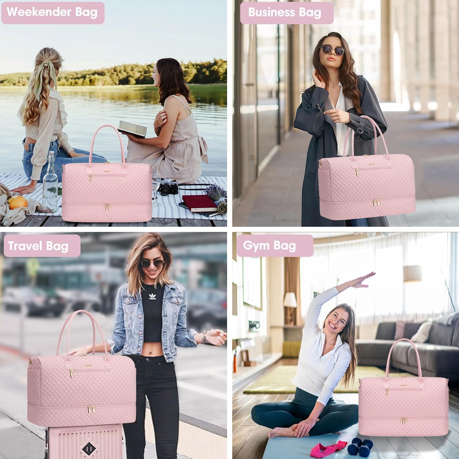Travel Weekender Bags for Women - Large Duffle Bag with Shoe Compartment Carry On Overnight Bag with Toiletry Bag Pink Duffel Bags with Wet Pocket for Gym Hospital Bags for Labor and Delivery - Image 7