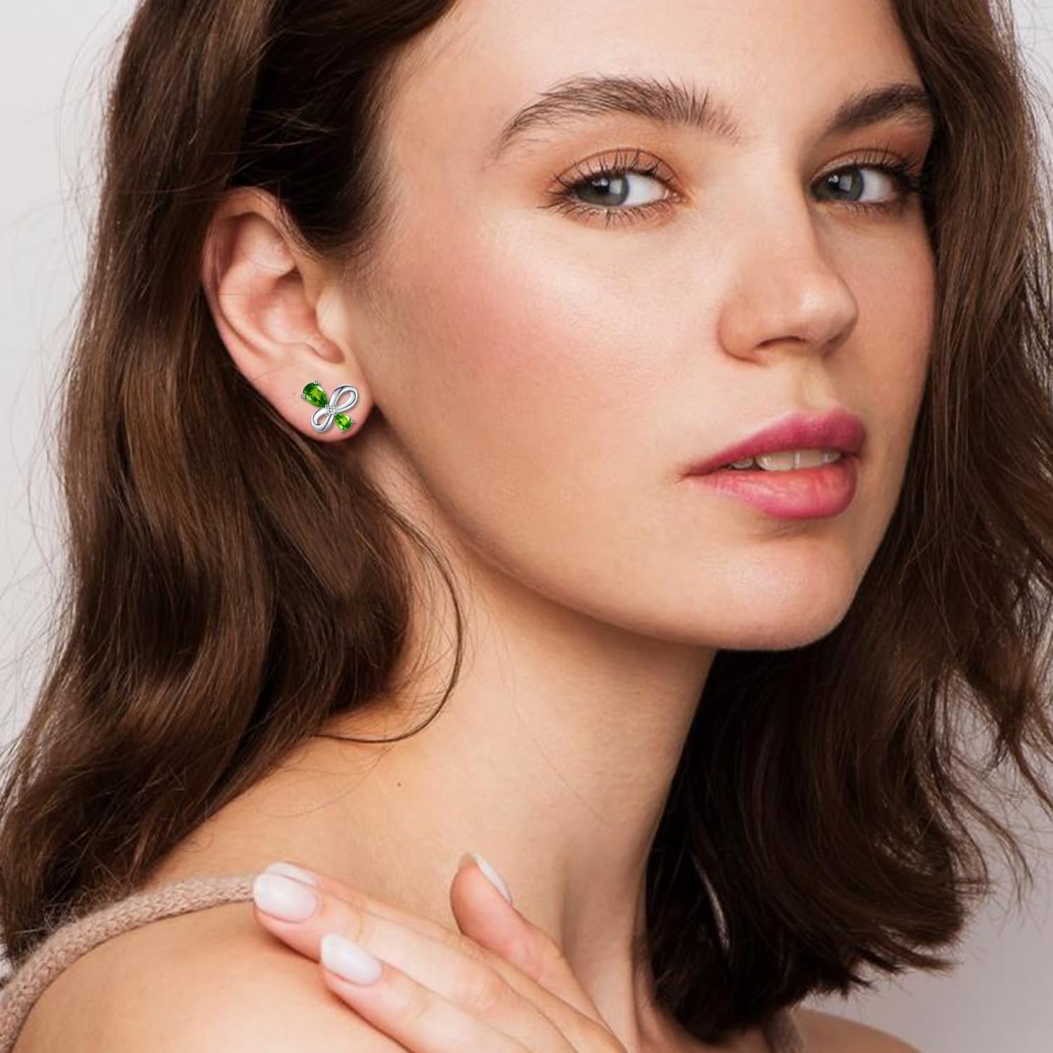 Infinity Earrings Sterling Silver Butterfly Stud Earrings Small Green Stone Butterfly Jewelry Anniversary Birthday Gifts for Wife Mom Grandma Daughter - Image 5