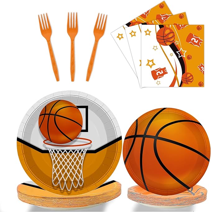 BQK 96 Pcs Basketball Plates Basketball Party Supplies