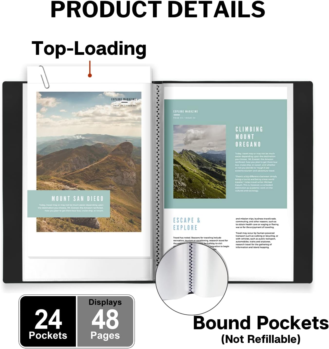 Dunwell Small Binders with Sleeves - Presentation Books 5.5x8.5 (2-Pack, Black), 24-Pockets, Displays 48 Half Size Pages or 5.5 x 8.5 Mini Booklets, Acid-Free Archival Quality