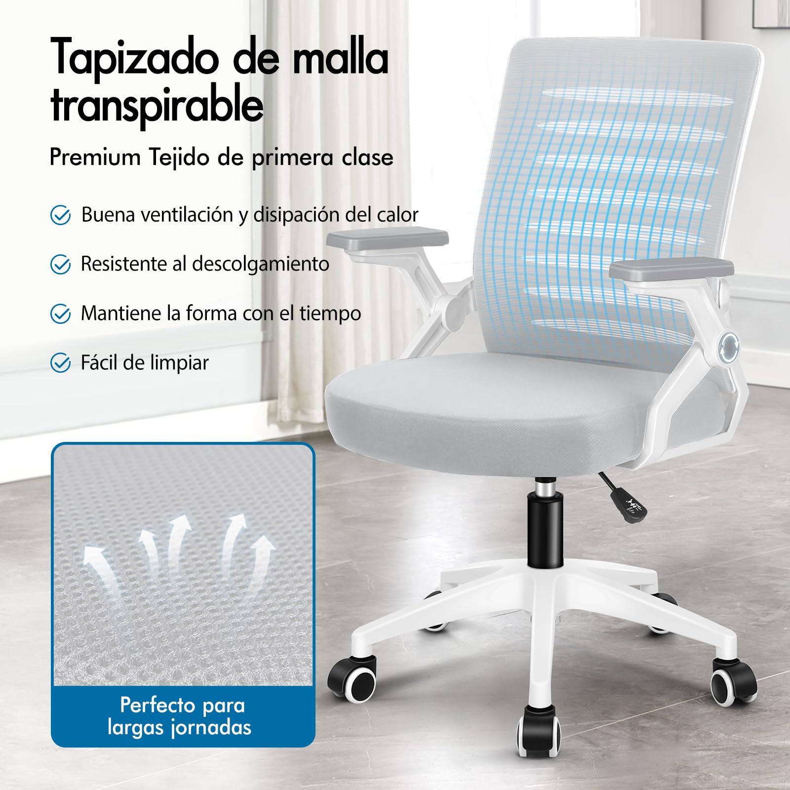 ALFORDSON Silla Escritorio Ergonómica Ajustable con Apoyo Lumbar, Reposabrazos Abatibles Ahorro de Espacio, Sillas Oficina Ejecutiva Malla, Cadeira para Salas de Reuniones, Recepción(Blanca y Gris)