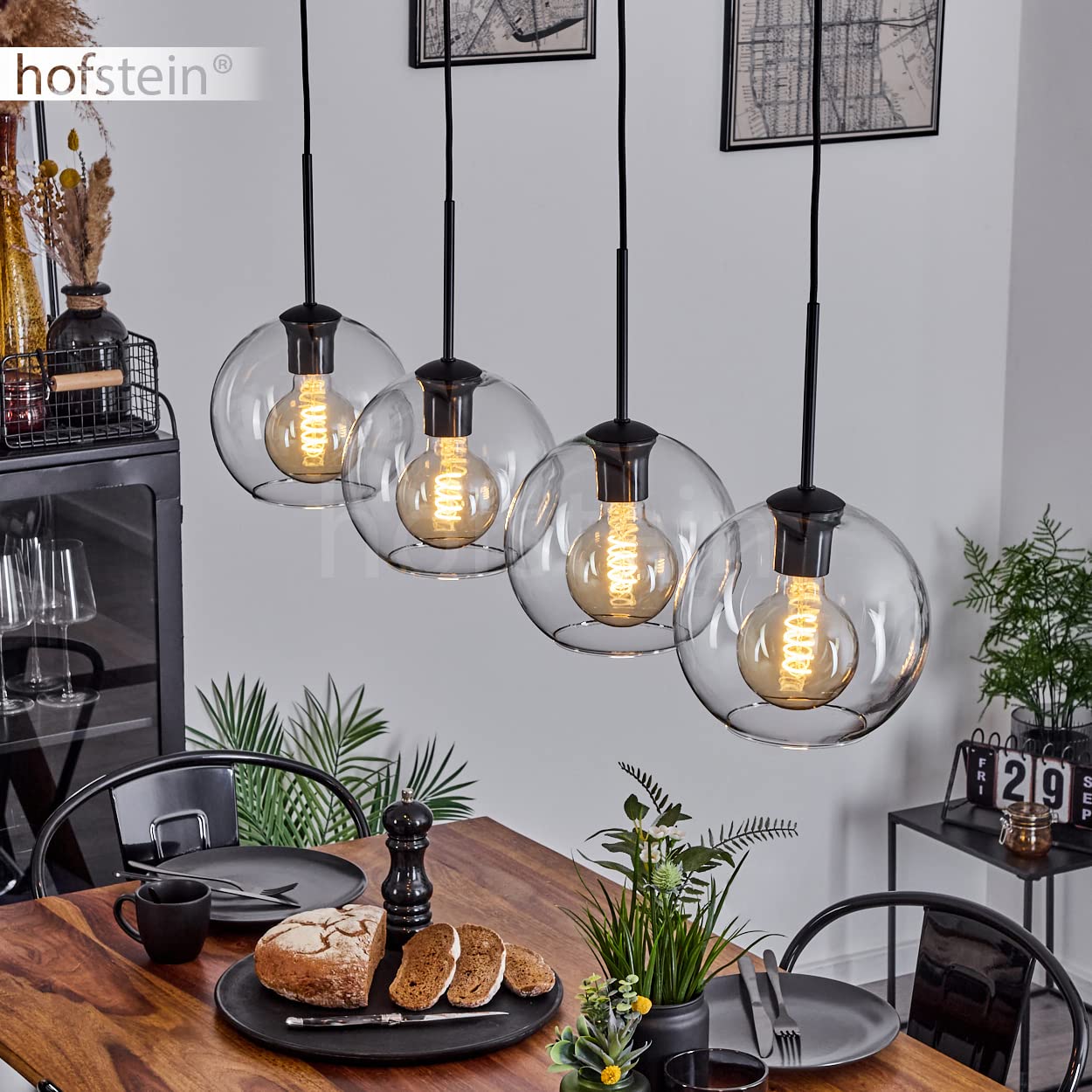 Suspension Koyoto, Suspension En Métal/verre Noir/or/clair, Luminaire Avec Abat-jour En Verre