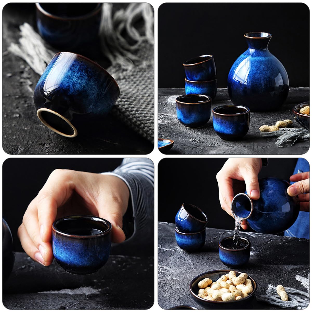GARVALON Set de Tasses à Saké en Céramique Style Japonerie Rétro Surface Opacifiée et Faible Absorption d'eau, pour Maisons et Restaurants, Couleur Aléatoire