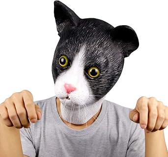 MOLEZU Cat Head Mask for Adult, Halloween Novelty Cat Mask Costume for Masquerade Cosplay Party.