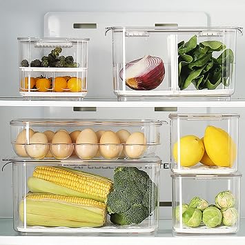 elabo Fridge Fruit Storage Containers, 3 Pack Lettuce Keeper Produce Saver