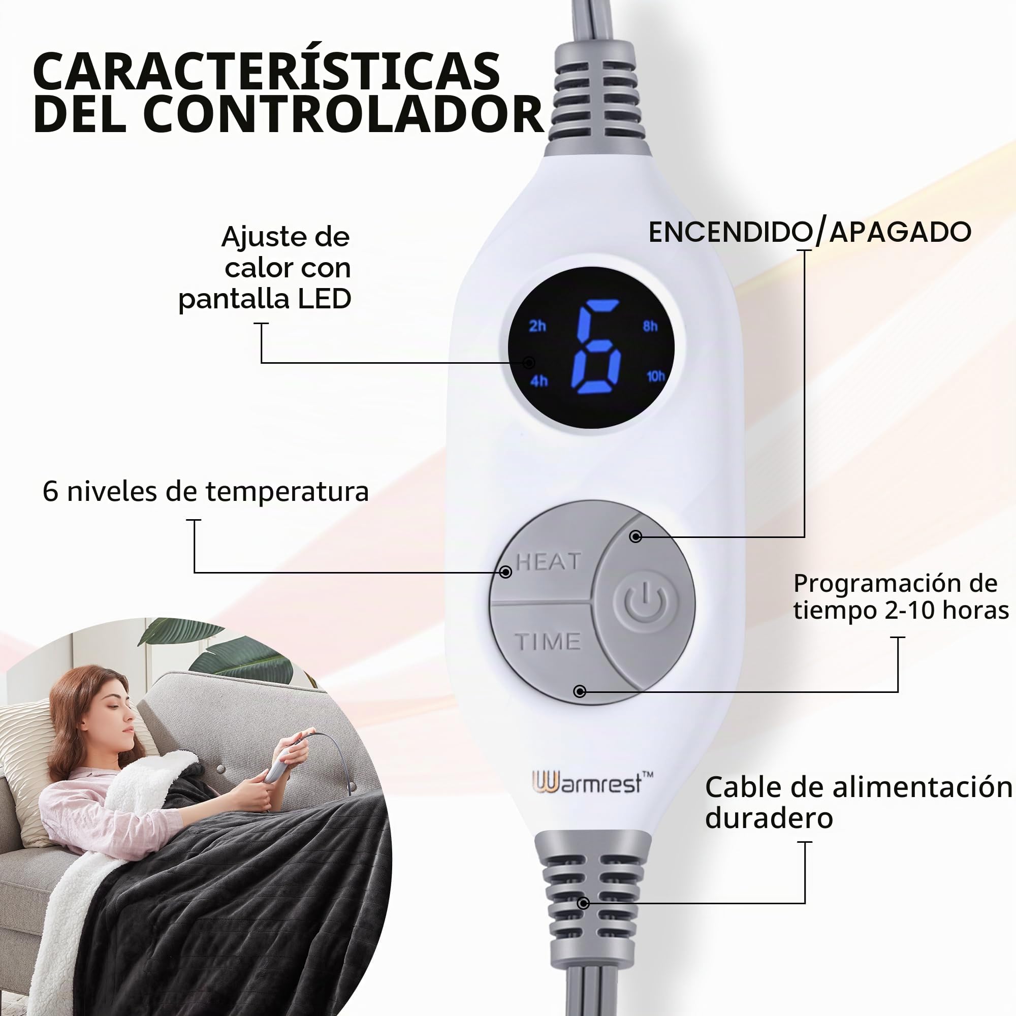 Manta Eléctrica Grande Térmica 150x200cm, Calentamiento rápido 6 Niveles de Calor y Temporizador de Apagado automático de 1~10 Horas y Pantalla Digital, Lavable Sherpa de Franela Gris