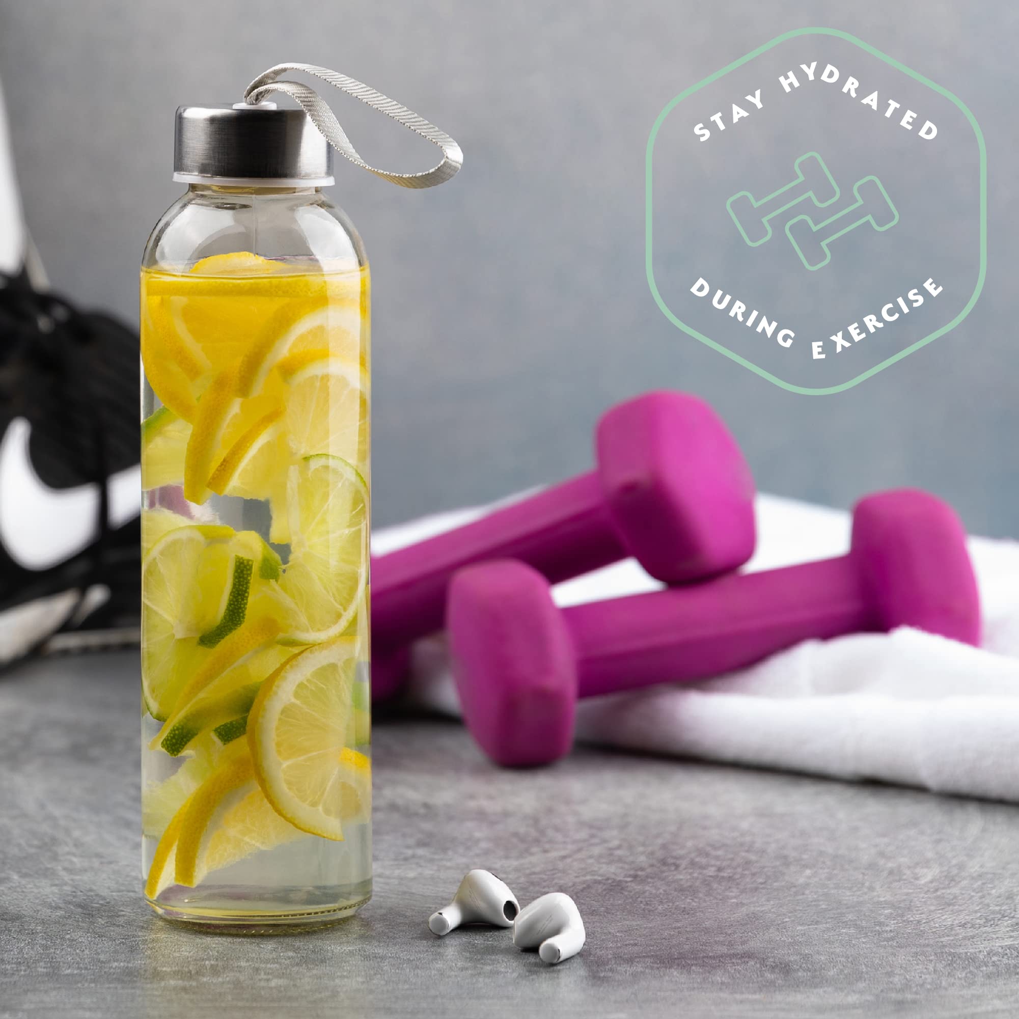 Glass Water Bottles 10 oz. | Glass Bottles with Lids, Reusable Water Bottle with Leak Proof Caps | Glass Juice Bottles for Juicing [12 Pack]