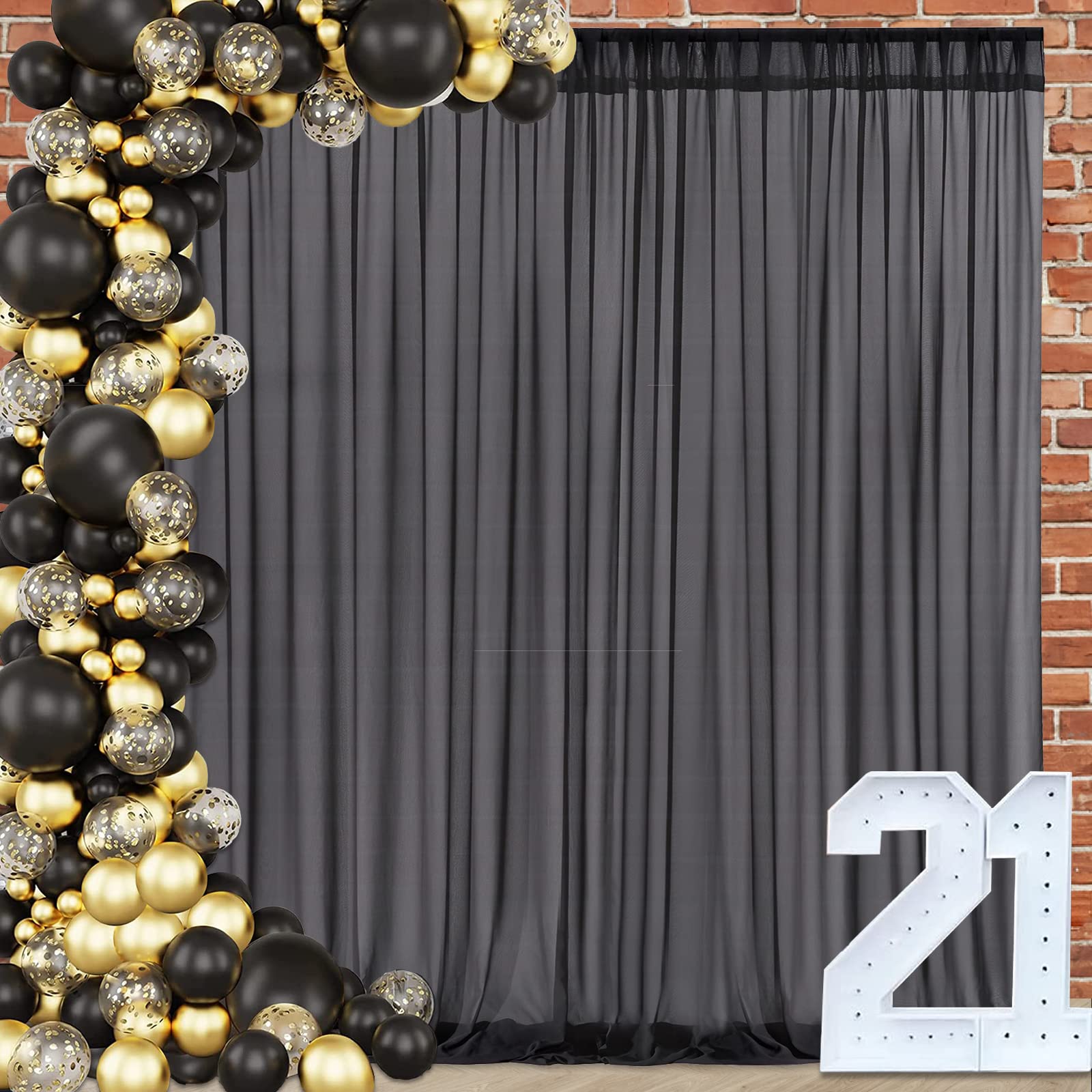 Black Backdrop Background 10ft x 8ft Chiffon Backdrop Curtain Birthday Party 2 Panels 5ft x 8ft