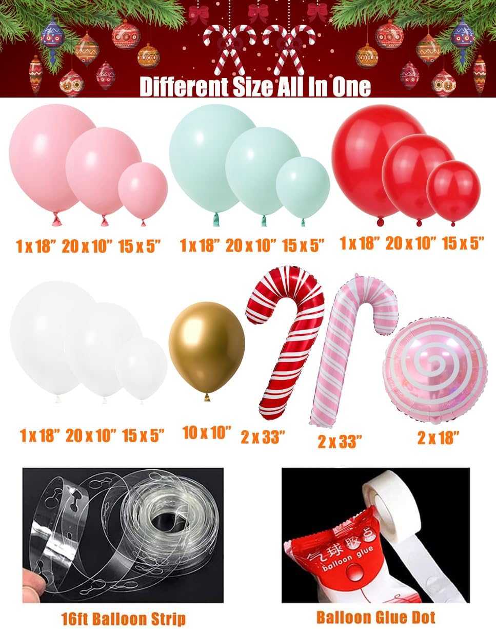 pastel pink christmas balloon garland arch kit pastel pink green red white balloons for girls christmas birthday baby shower friendsmas santa baby holiday party decoration (pink)