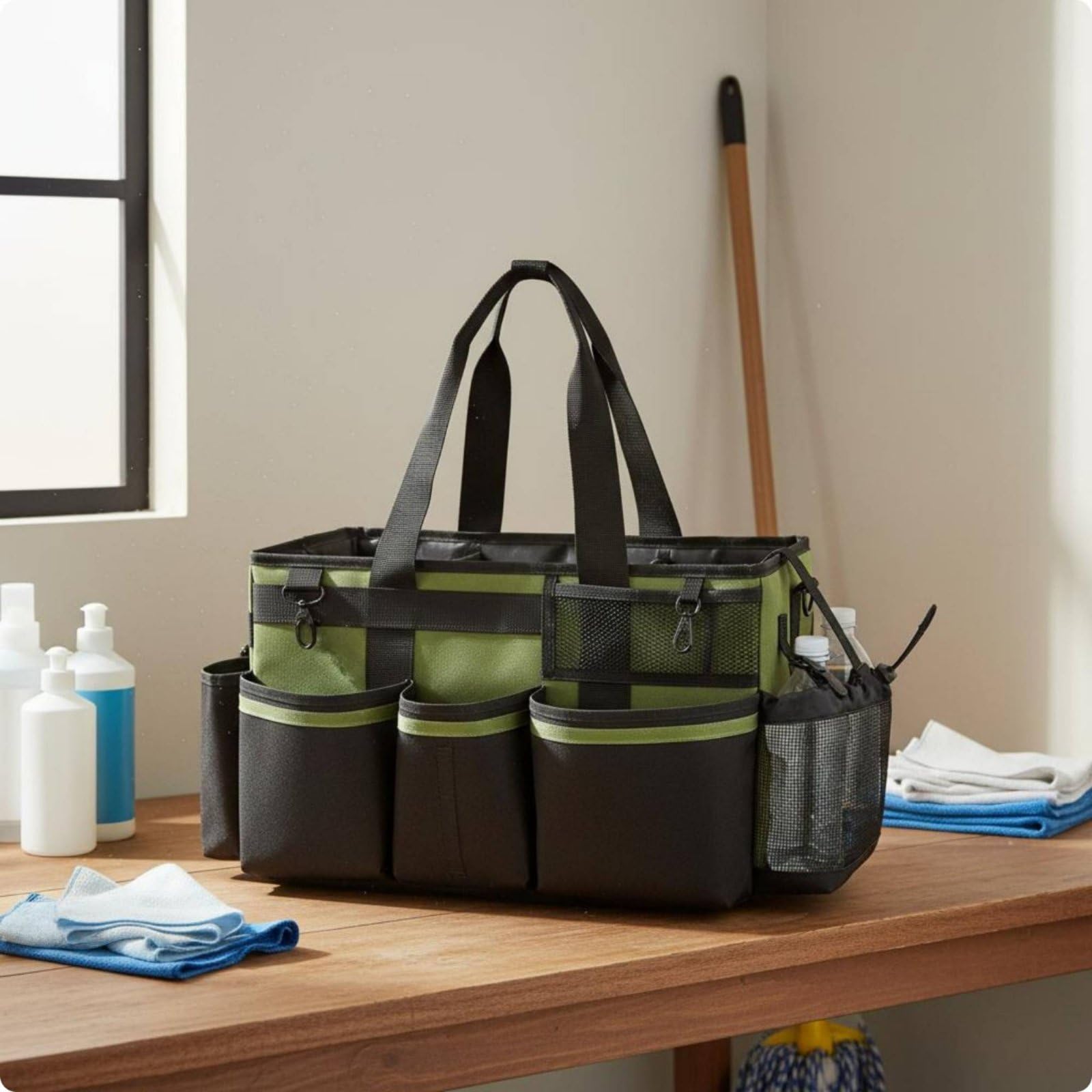 Cleaning Utility Pouch Borsa Portaoggetti Pulizie Organizer Tote Secchiello con Scomparti Multipli Materiale Oxford 600D con Manici E Tracolla Adatta, Viola