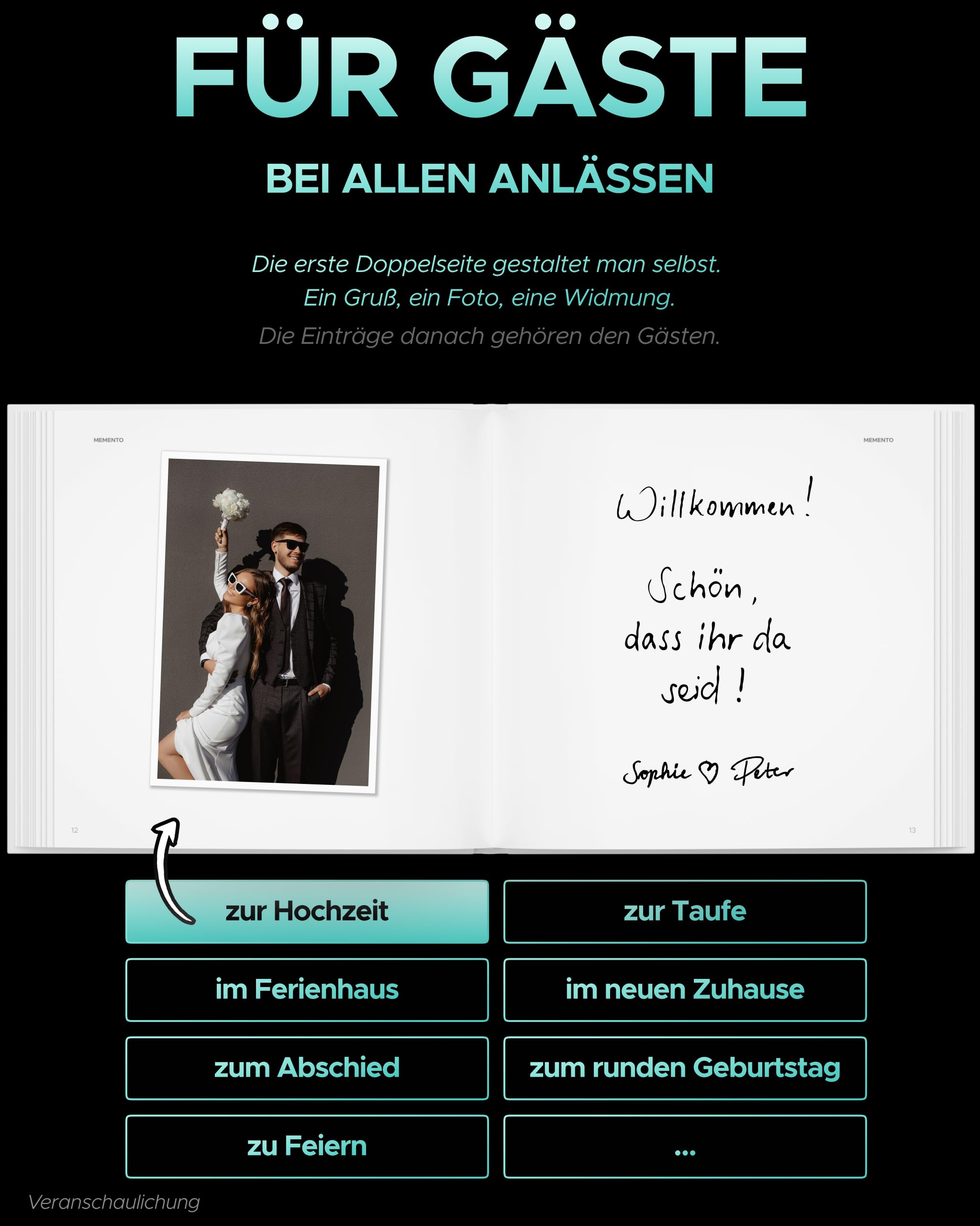 Libro de visitas de boda con notas y páginas en blanco para rellenar