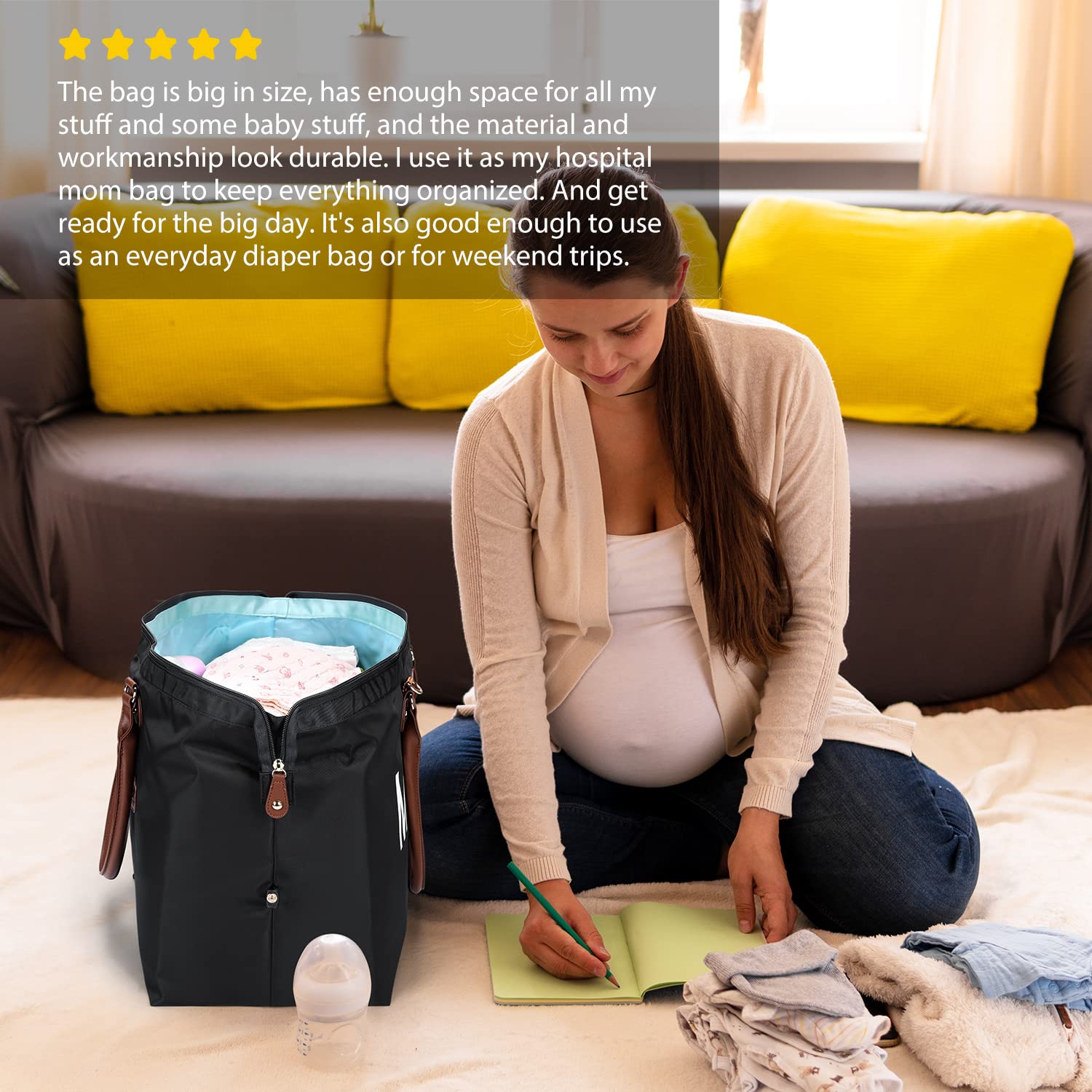 DOFASAYI Diaper Bag Tote - Mom Bag with Changing Pad, Waterproof Baby Diaper Bag Backpack, Large Travel Essentials Tote Bag Unisex, Black