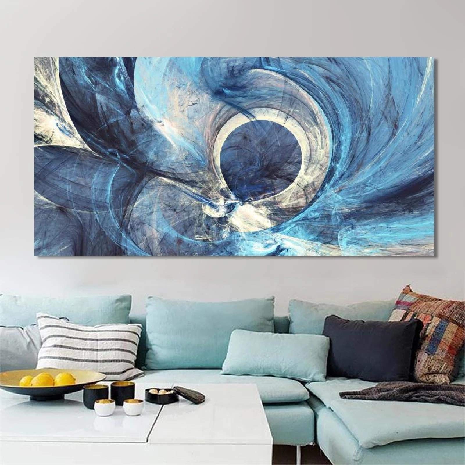 Blue.！フレーム付きキャンバスアート Amazon｜抽象的な創造的な青い線アートキャンバス絵画モダンなポスター