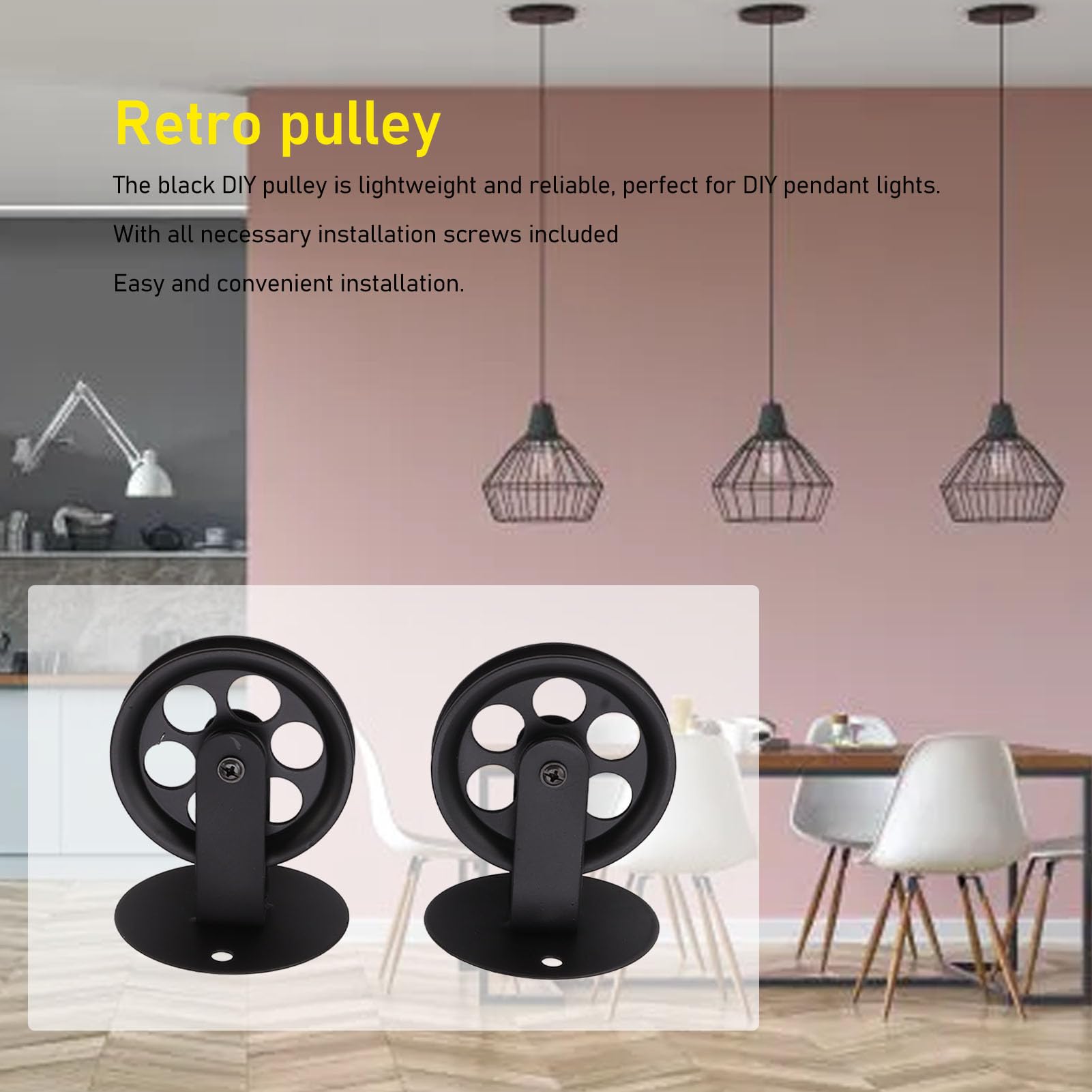 Pulley Wheels Set, 2pcs Industrial Farmhouse Wall Mount Pulley Metal Vintage Wall Ceiling Mount Pulleys Rustic Industrial Gazebo Pulleys Lifting Towing Pulleys for Hanging Lamp