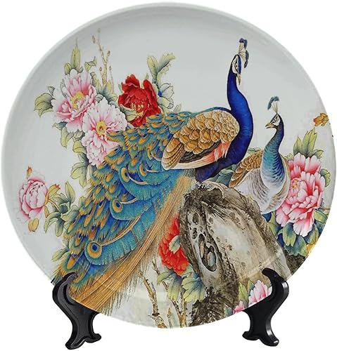 Miniatura 9 de Plato decorativo colgante de cerámica con diseño de flores y pájaros, 10 pulgadas, con diseño de pájaros juguetones en rama, plato decorativo con