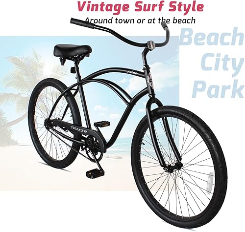 Miniatura 44 de Tracer ACE - Bicicleta crucero de playa de una sola velocidad de 26 pulgadas con freno de posavasos para hombres y mujeres, varios colores verde