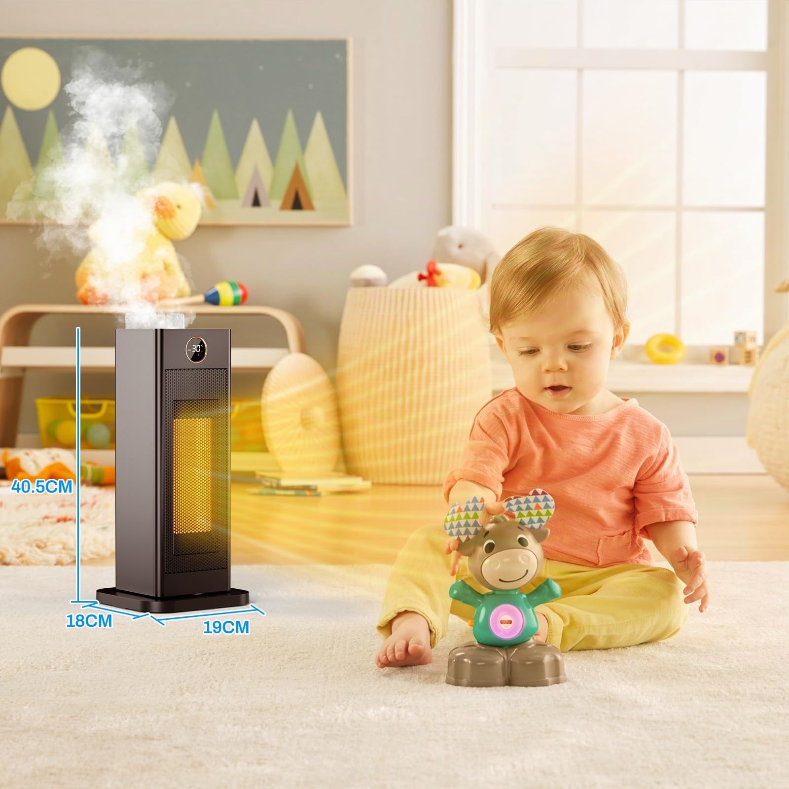 LIFERUN Mini radiateur soufflant électrique à économie d'énergie avec thermostat et humidificateur d'air oscillant à 90° - Chauffage électrique PTC silencieux - Mode ECO - Pour chambre à coucher