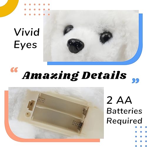 Miniatura 5 de Hopearl Walking Dog Bichon - Juguete electrónico interactivo de peluche para mascotas, regalo de cabeza animada para niños pequeños, blanco, 7