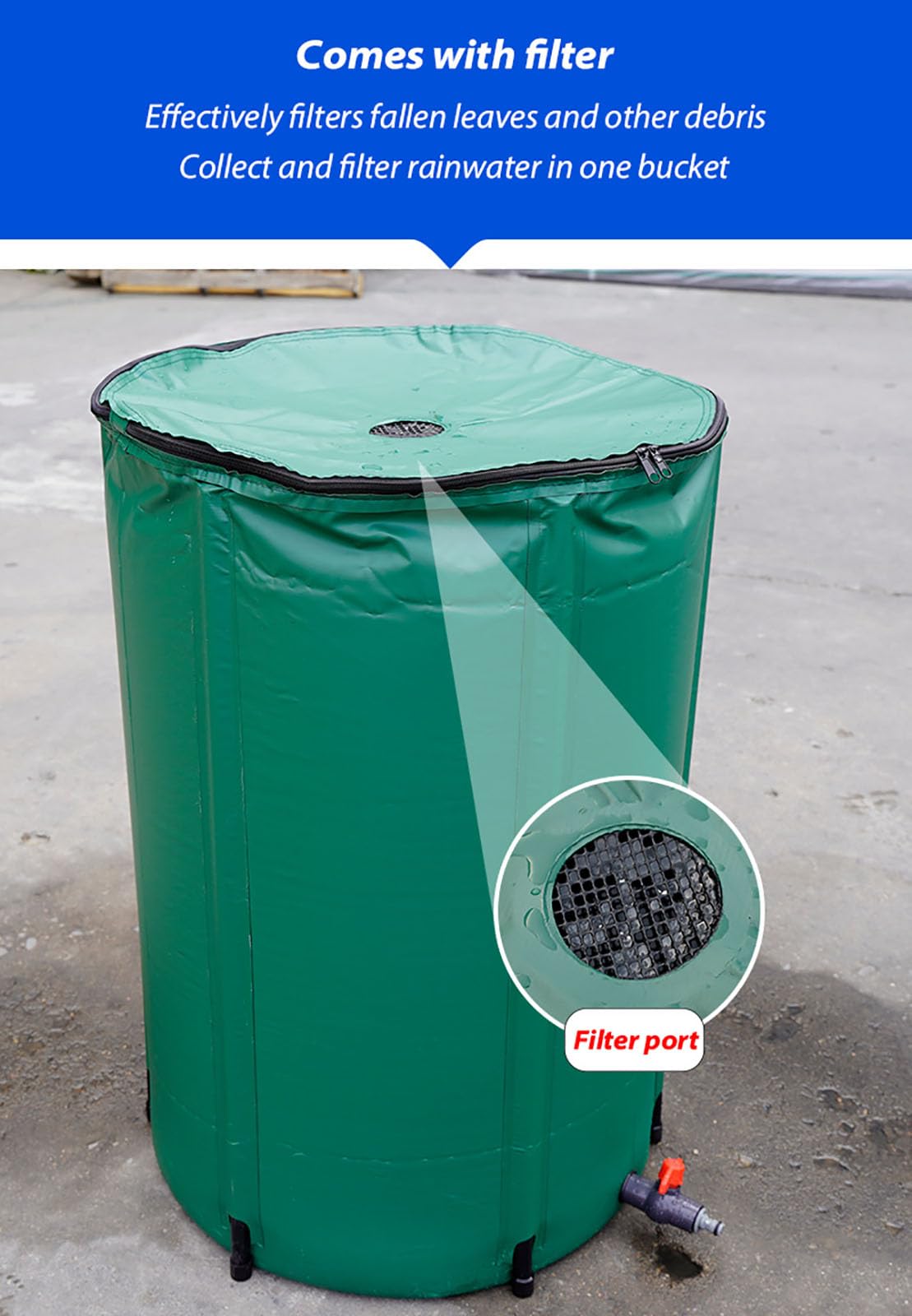 Serbatoio Acqua Piovana, Bidone per La Raccolta dell'Acqua Piovana, Serbatoio Cisterna Raccolta Acqua, con Rubinetto, Sistema di Raccolta dell'Acqua, Serbatoio Esterno,Verde,1000L