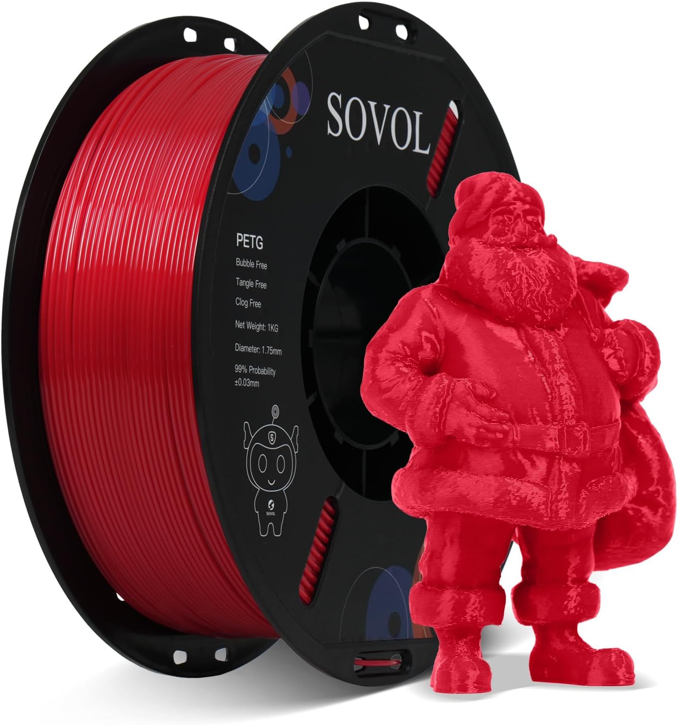 3D Printer PETG Filament 1.75mm 1KG (2.2lbs), High Precision, Strong Toughness, Wiring Tightness, Dimensional Accuracy +/- 0.03 mm, 3D Printing Filaments, PETG Red