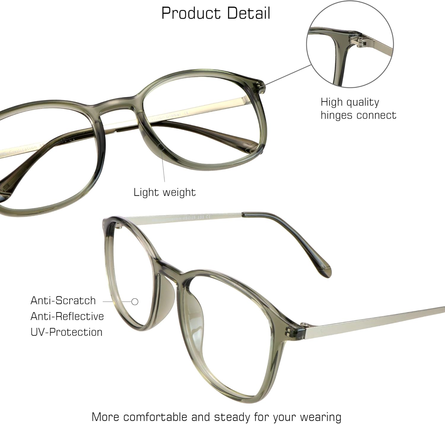 VisionGlobal Blue Light Blocking Glasses for Women/Men, Computer Reading, TV Glasses, Stylish Oval Frame,Anti Glare