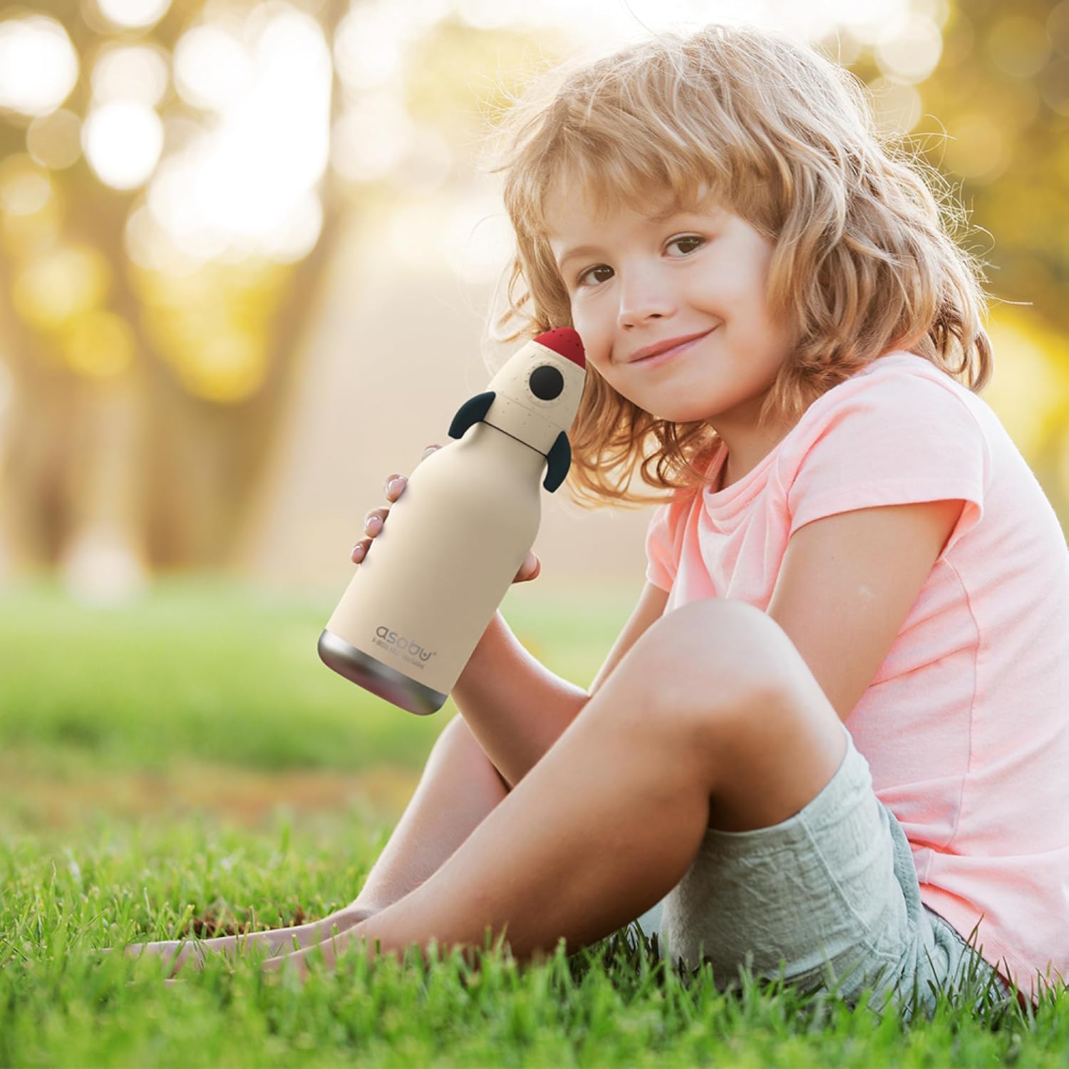 Asobu Bestie Kindertrinkflasche mit Strohhalm – Isolierte Edelstahlflasche 420ml mit Raketen-Kopf – Auslaufsicher & BPA-frei