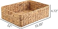 Vista 5 de YAHUAN Water Hyacinth Storage Basket, Handwoven, 15.35L x 12W x 4.72H in, Brown