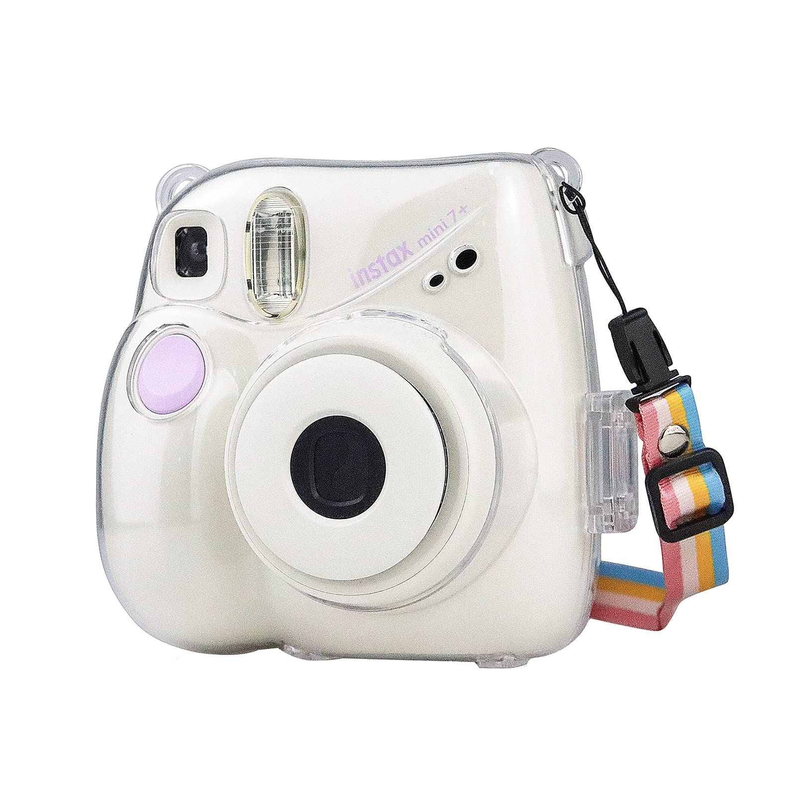 Rieibi Mini 7+ Case, Transparent Crystal Camera Case for Fujifilm Mini 7+ Instant Camera, Protective PP Cover with Removable Shoulder Strap