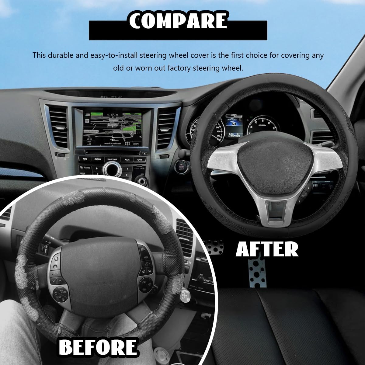 Microfiber Leather Steering Wheel Cover, Breathable Steering Wheel Protector with Anti-Slip Inner Ring, Universal 14.5"-15" Car Wheel Cover Auto Interior Decor for Men Women (Black) - Image 3