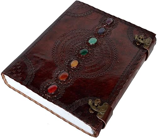Miniatura 2 de Diario de piel Siete Chakras piedra medieval en relieve hecho a mano, libro de las sombras, cuaderno de oficina y otros usos, de 10x 13pulgadas