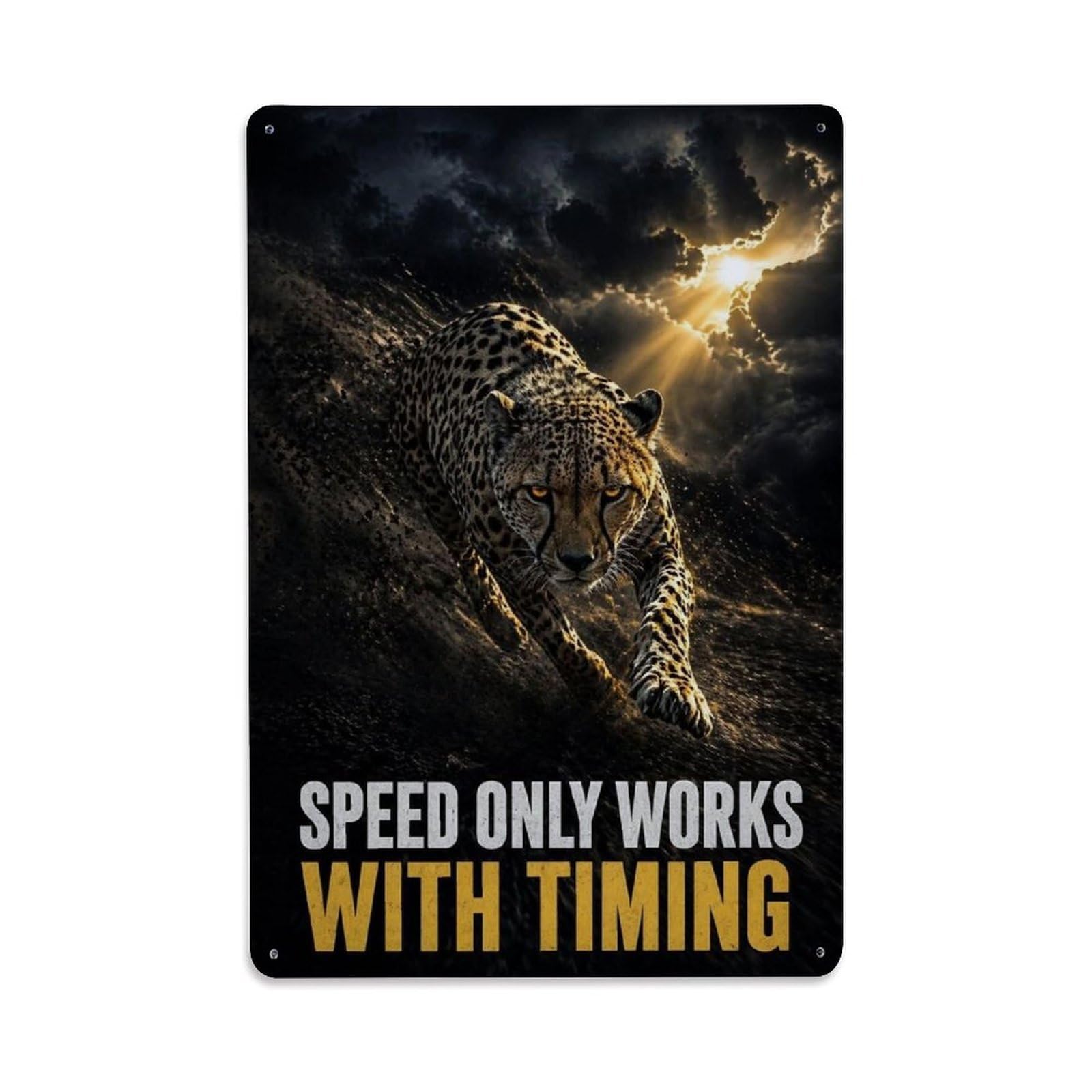 Speed Quote Fierce Beast Wildlife Leopard Predator Natural Metal Tin Sign Plaque Wall Decor for Cafe, Man Cave, Club Bar, Office, Home Garden Round Metal Poster 8x12Inch