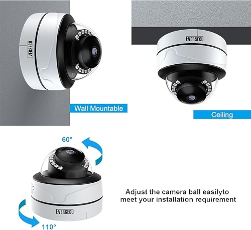 Miniatura 7 de EVERSECU 1080P Ik10 Cámara de seguridad con domo de metal analógico HD a prueba de vandalismo con LED infrarrojos, 2MP (HD-TVIAHDCVIAnalógico) 4 en