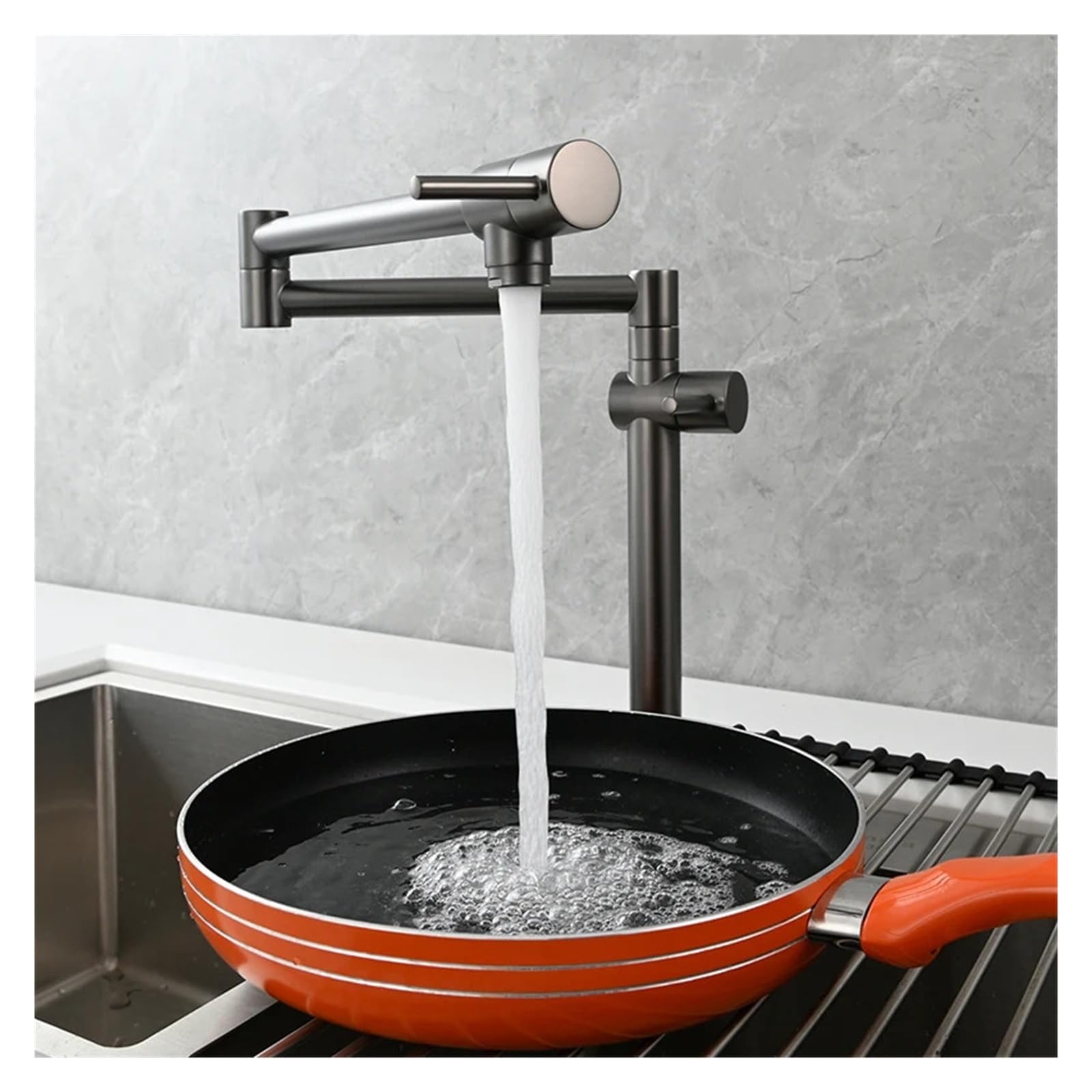 Rubinetto for lavello da cucina a parete, pieghevole ed estensibile, in ottone, con due maniglie, solo for acqua fredda Funzionamento flessibile