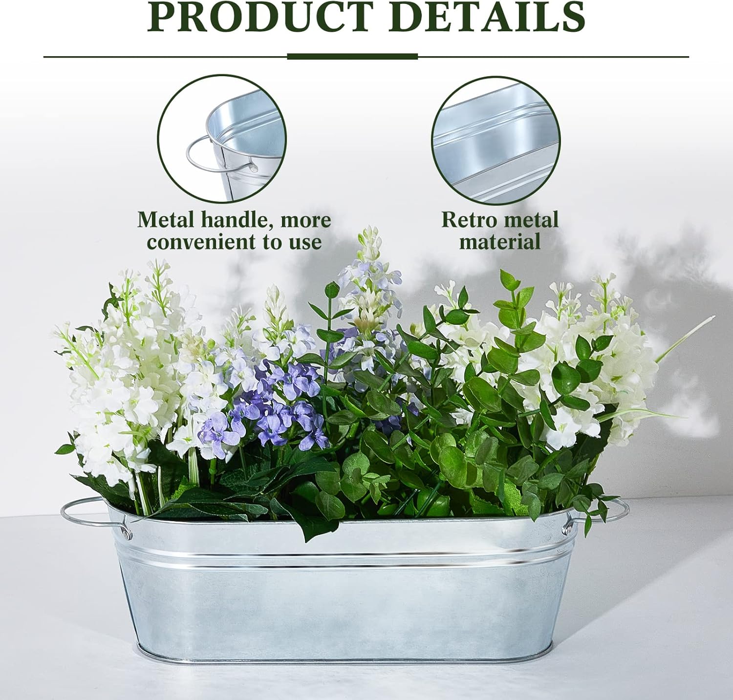 Sabary 6 Pcs Small Galvanized Oval Planters Tub Galvanized Buckets with Handle Oval Metal Pail Flower Pot Rustic Farmhouse Home Decor for Outdoor Party Wedding (11.42 x 3.94 x 2.99 Inch)