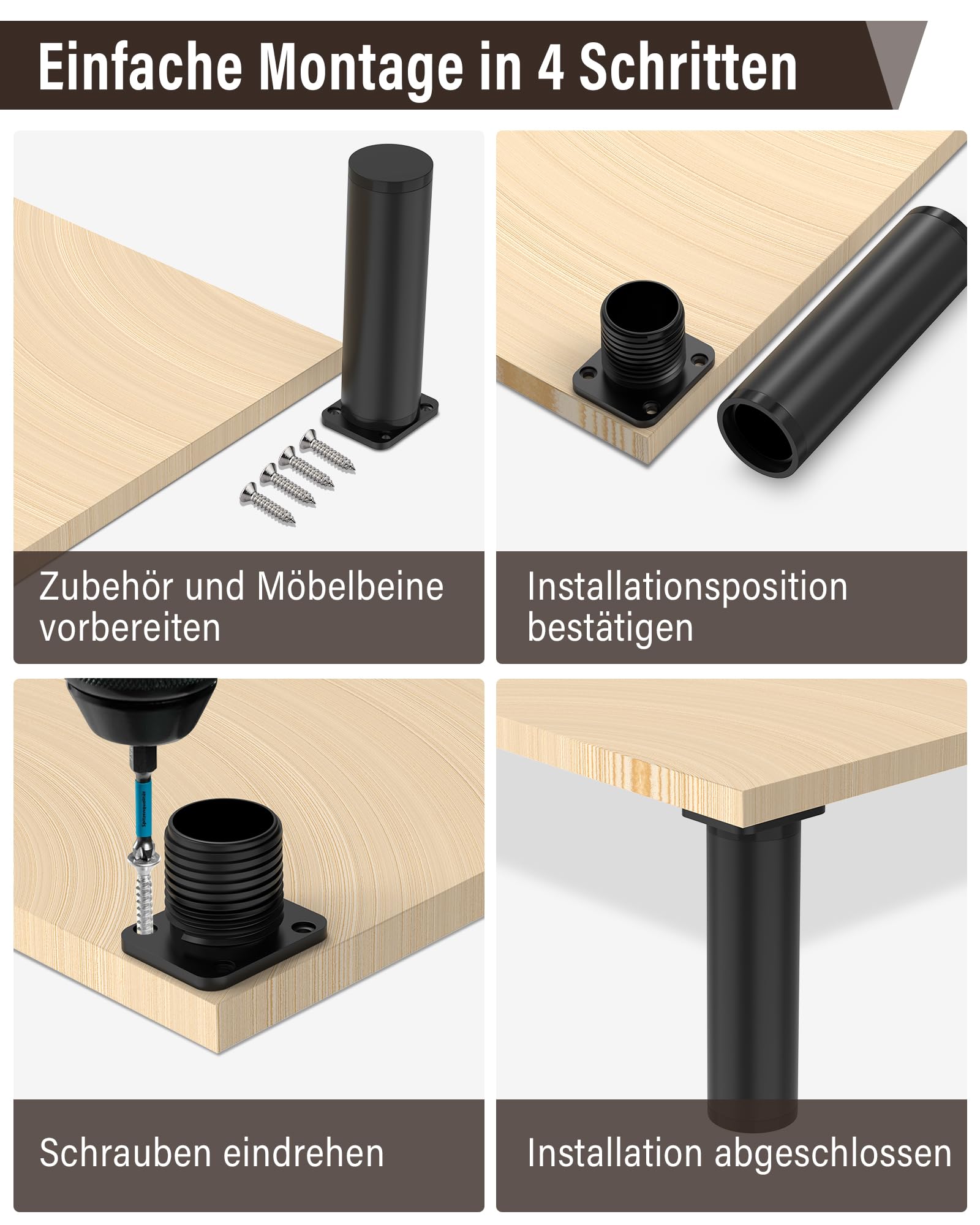 Kit Piedi Di Livellamento Per Armadi Audio Video AERZETIX: 4X PIEDINI Per Mobili In Metallo Livellatore Regolabili Piedi Regolabili Per Mobili - Foto 2