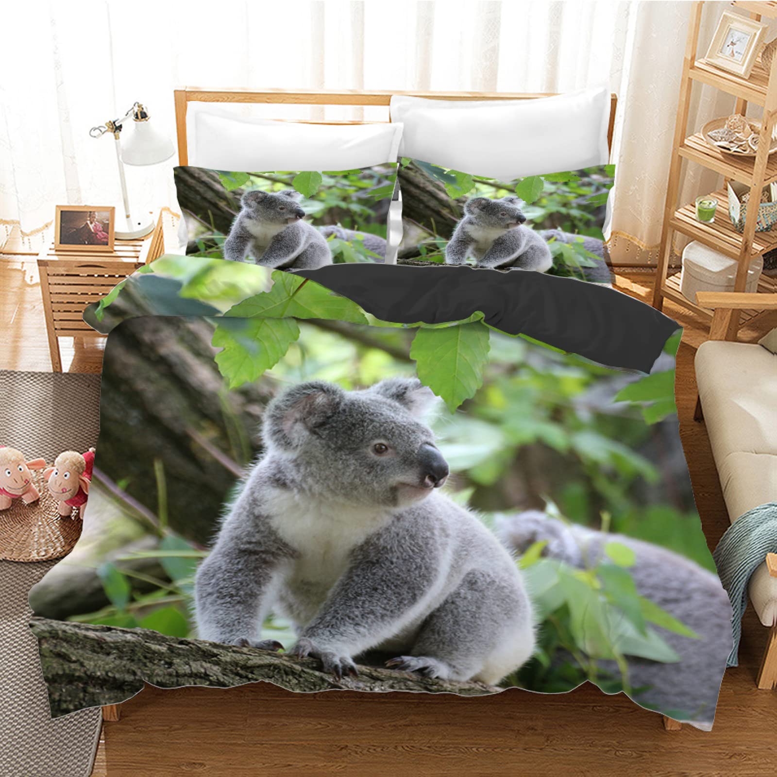 Housse de couette 140x200 ours gris parure de lit microfibre avec fermeture éclair ado