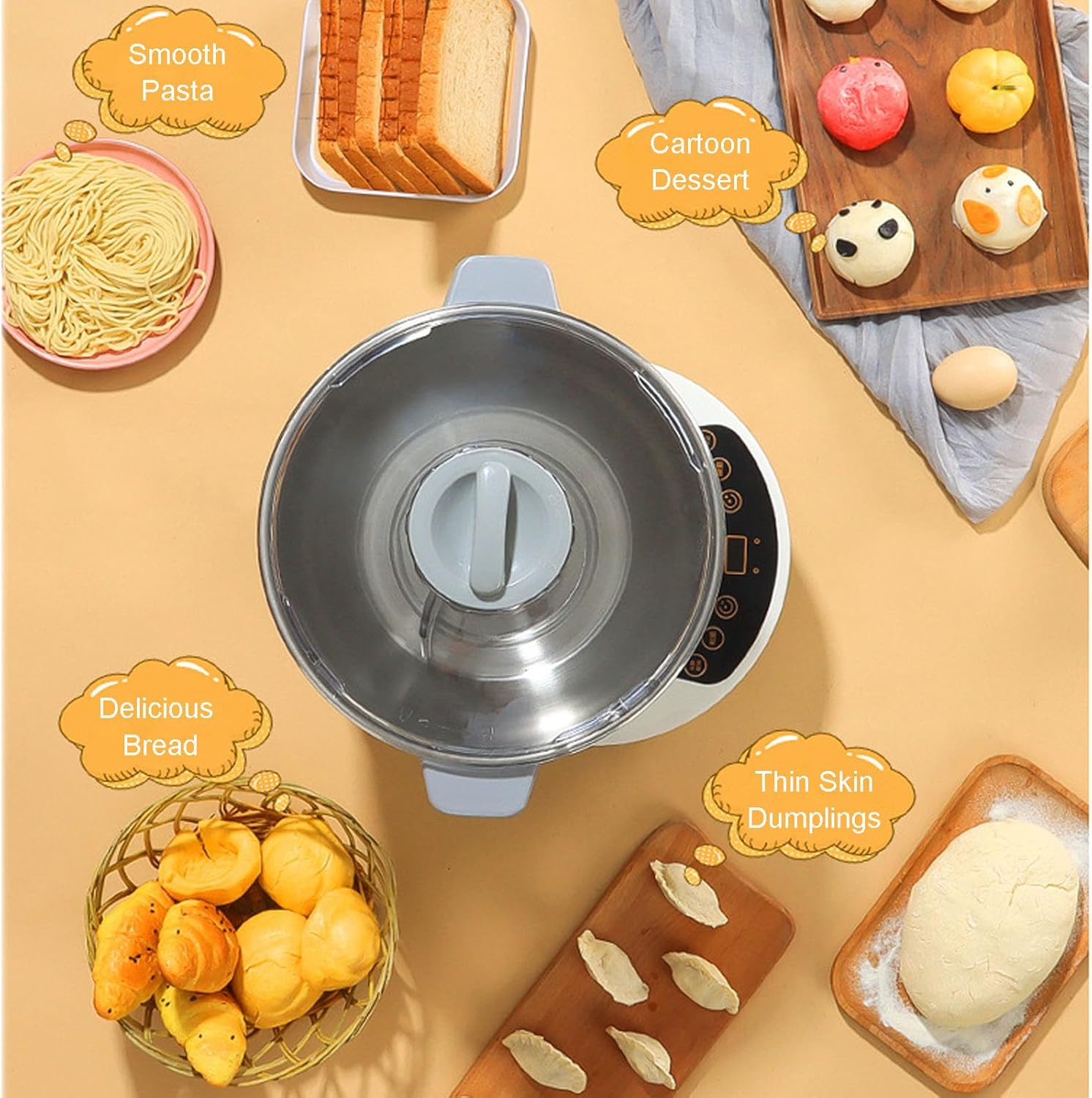 220V Stainless Steel Dough Maker, 5L/7L Dough Flour Mixer Machine, Dough Kneading Machine with Ferment Function, Electric Stand Dough Mixer Bread Proofer with Timing &touch Panel for Home Baking (5L)